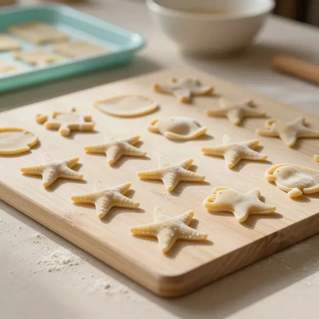 Vassoi di pasta di sale con stelline e animaletti che asciugano nella luce radente.